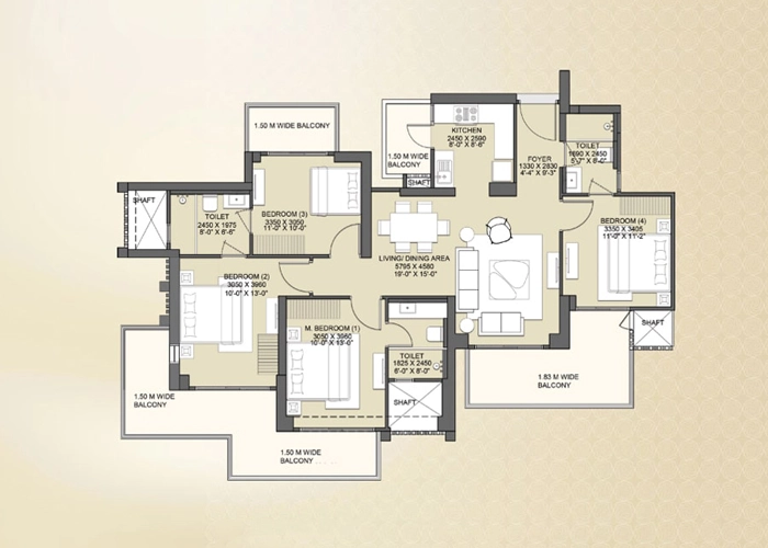Gaur new project 4BHK Floor Plan